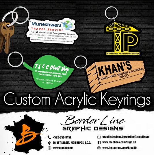 Custom Keyrings - 25 Pcs - Border Line Graphic Designs